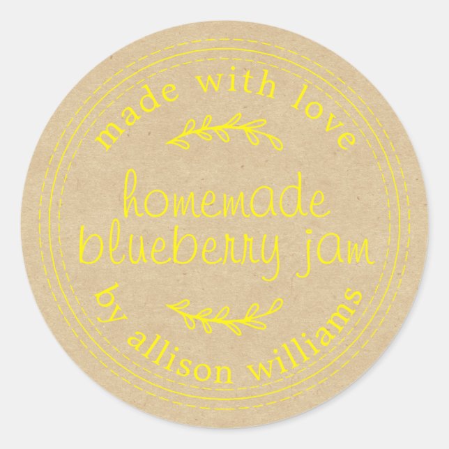 Rustic Homemade Blueberry Jam Canning Kraft Paper Classic Round Sticker (Front)