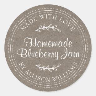 Rustic Homemade Blueberry Jam Canning Kraft Paper Classic Round Sticker