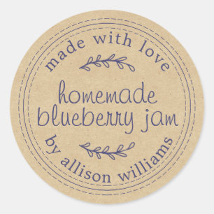 Rustic Homemade Blueberry Jam Canning Kraft Paper Classic Round Sticker