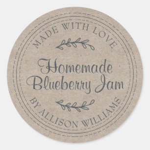 Rustic Homemade Blueberry Jam Canning Kraft Paper Classic Round Sticker