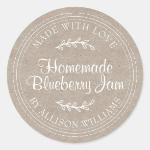 Rustic Homemade Blueberry Jam Canning Kraft Paper Classic Round Sticker