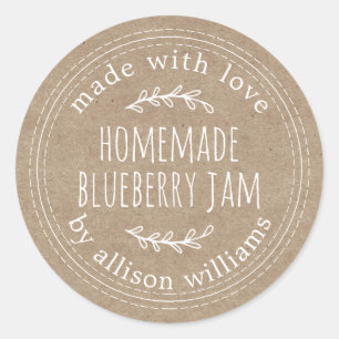Rustic Homemade Blueberry Jam Canning Kraft Paper Classic Round Sticker