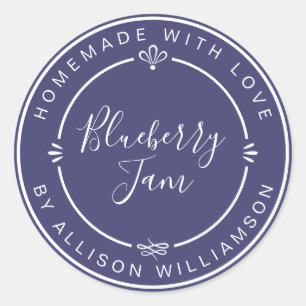 Rustic Homemade Blueberry Jam Canning Navy Blue Classic Round Sticker
