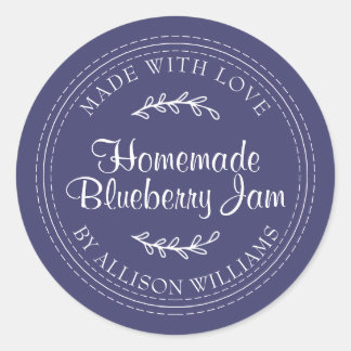 Rustic Homemade Blueberry Jam Canning Navy Blue Classic Round Sticker