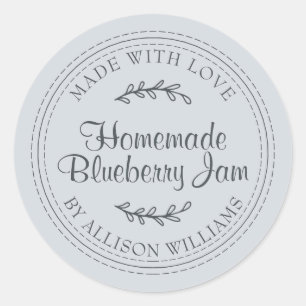 Rustic Homemade Blueberry Jam Canning Pastel Blue Classic Round Sticker