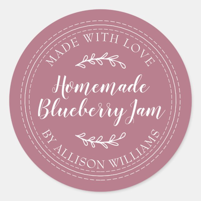 Rustic Homemade Blueberry Jam Canning Purple Jar  Classic Round Sticker (Front)
