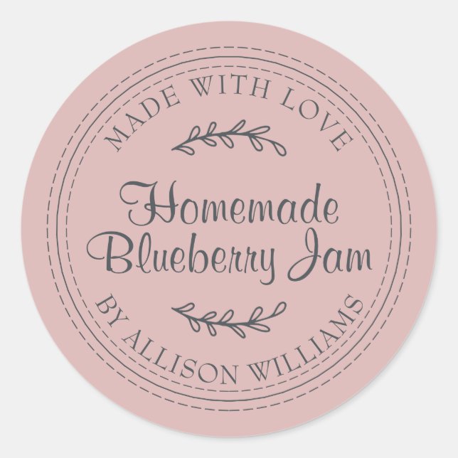 Rustic Homemade Blueberry Jam Canning Silver Pink Classic Round Sticker (Front)