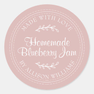 Rustic Homemade Blueberry Jam Canning Silver Pink Classic Round Sticker