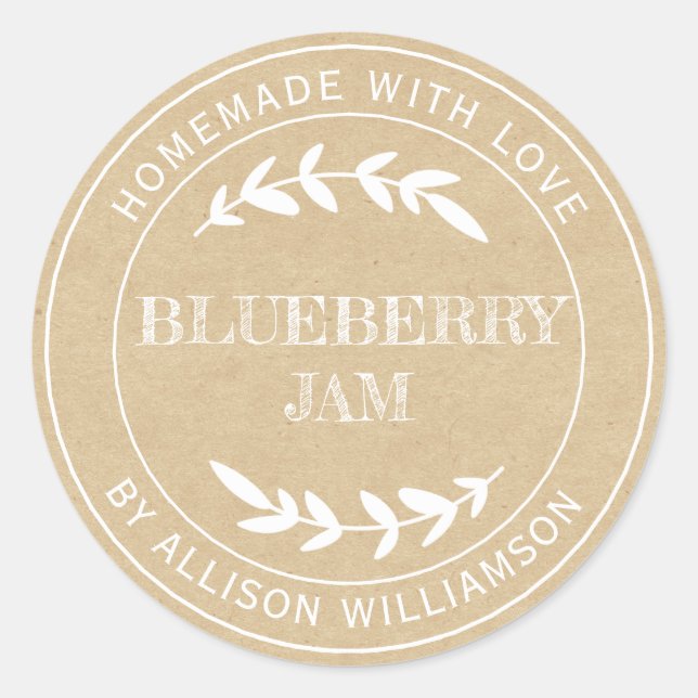 Rustic Homemade Blueberry Jam Kraft Paper Classic Round Sticker (Front)