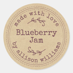 Rustic Homemade Blueberry Jam Kraft Paper Classic Round Sticker