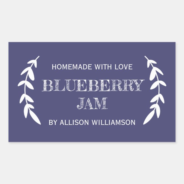 Rustic Homemade Blueberry Jam Navy Blue Jar Sticker (Front)