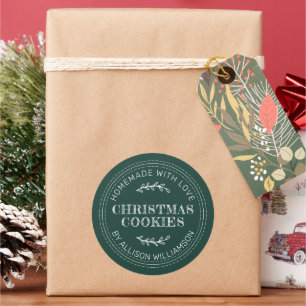 Rustic Homemade Christmas Cookies Dark Green Classic Round Sticker