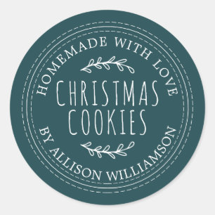 Rustic Homemade Christmas Cookies Deep Teal Classic Round Sticker