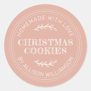 Rustic Homemade Christmas Cookies Dusty Pink Classic Round Sticker