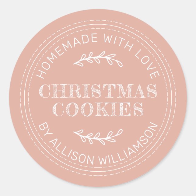 Rustic Homemade Christmas Cookies Dusty Pink Classic Round Sticker (Front)