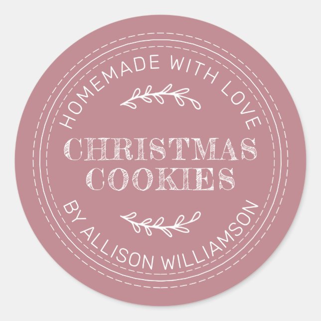 Rustic Homemade Christmas Cookies Dusty Rose Classic Round Sticker (Front)