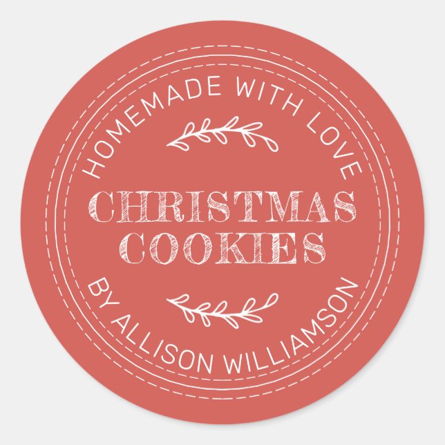 Rustic Homemade Christmas Cookies Fall Red Classic Round Sticker (Front)