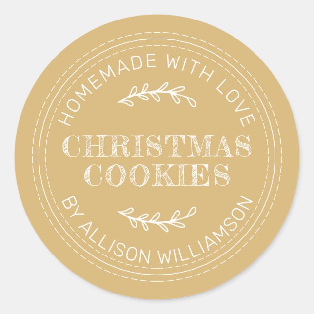 Rustic Homemade Christmas Cookies Gold Yellow Classic Round Sticker (Front)