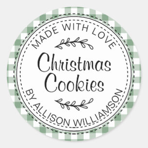 Rustic Homemade Christmas Cookies Green Check Classic Round Sticker