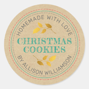 Rustic Homemade Christmas Cookies Kraft Paper Clas Classic Round Sticker