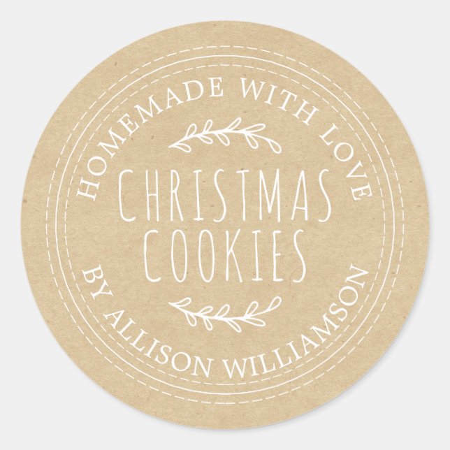 Rustic Homemade Christmas Cookies Kraft Paper Classic Round Sticker (Front)