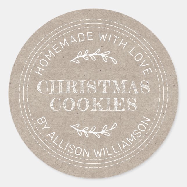Rustic Homemade Christmas Cookies Kraft Paper Classic Round Sticker (Front)