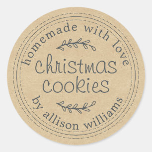 Rustic Homemade Christmas Cookies Kraft Paper Classic Round Sticker