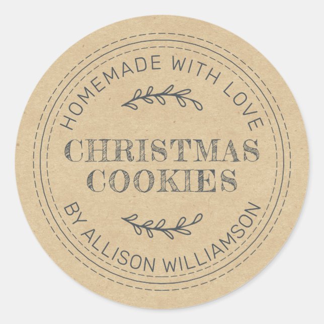 Rustic Homemade Christmas Cookies Kraft Paper Classic Round Sticker (Front)