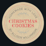 Rustic Homemade Christmas Cookies Kraft Paper Classic Round Sticker<br><div class="desc">Rustic and modern homemade baked goods apple pie sticker with the text homemade with love, christmas cookies and your name in modern typography on a kraft paper background. Simply add your name and the product name to the label. Exclusively designed for you by Happy Dolphin Studio. If you need any...</div>