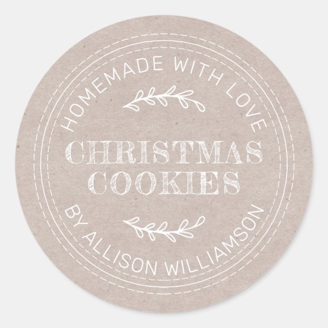 Rustic Homemade Christmas Cookies Kraft Paper Classic Round Sticker (Front)