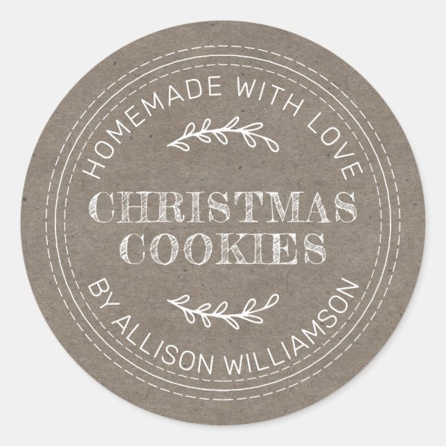 Rustic Homemade Christmas Cookies Kraft Paper Classic Round Sticker (Front)