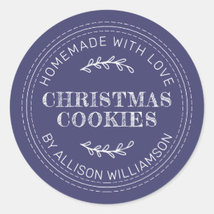 Rustic Homemade Christmas Cookies Navy Blue Classic Round Sticker