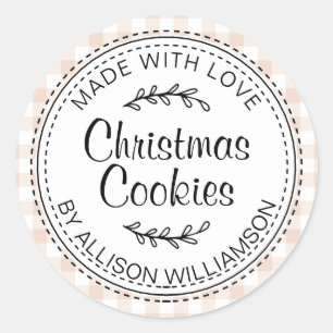 Rustic Homemade Christmas Cookies Pink Check Classic Round Sticker
