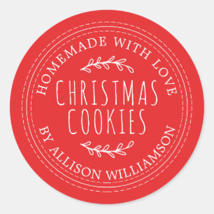 Rustic Homemade Christmas Cookies Red Classic Round Sticker