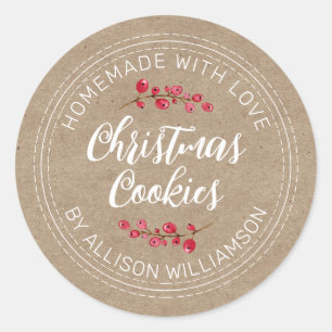 Rustic Homemade Christmas Cranberry Cookies Kraft  Classic Round Sticker