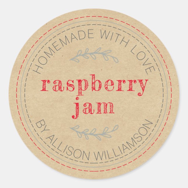 Rustic Homemade Jam Kraft Paper Classic Round Sticker (Front)