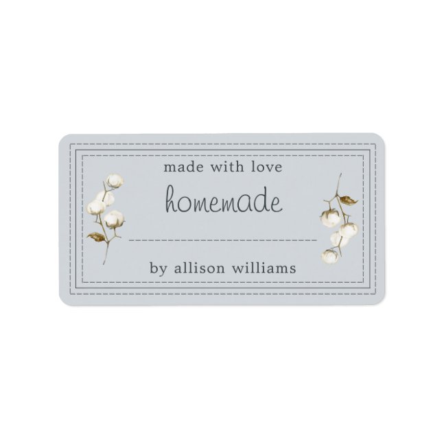Rustic Homemade Label Cotton Sprig Blue (Front)