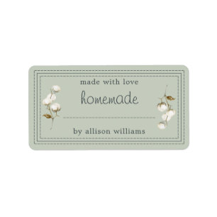 Rustic Homemade Label Cotton Sprig Green
