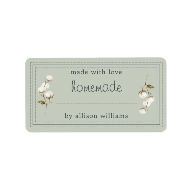 Rustic Homemade Label Cotton Sprig Green (Front)