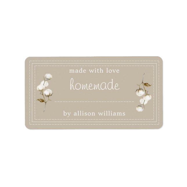 Rustic Homemade Label Cotton Sprig Grey (Front)