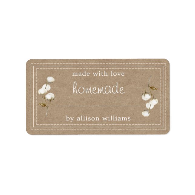 Rustic Homemade Label Cotton Sprig Kraft Paper (Front)