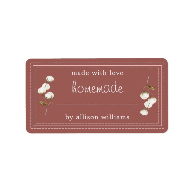 Rustic Homemade Label Cotton Sprig Purple (Front)