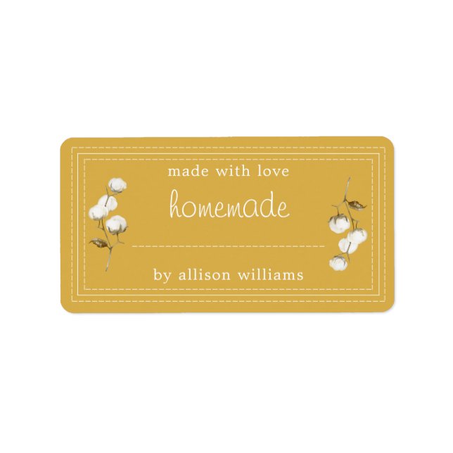 Rustic Homemade Label Cotton Sprig Yellow (Front)