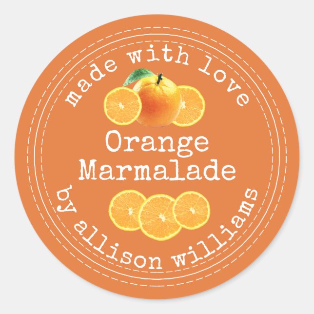 Rustic Homemade Orange Marmalade Classic Round Sticker (Front)