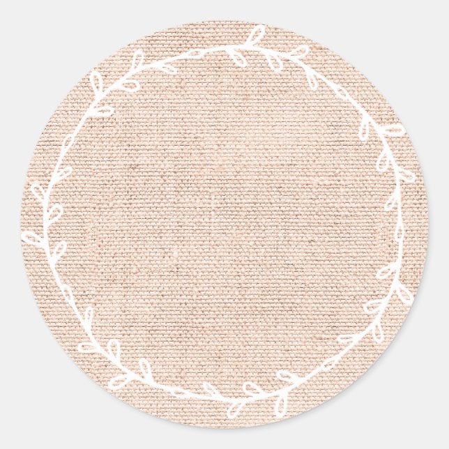 Rustic Homemade Pink Burlap Write On Blank Classic Round Sticker (Front)