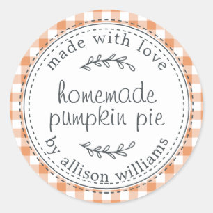 Rustic Homemade Pumpkin Pie Orange Check Classic Round Sticker