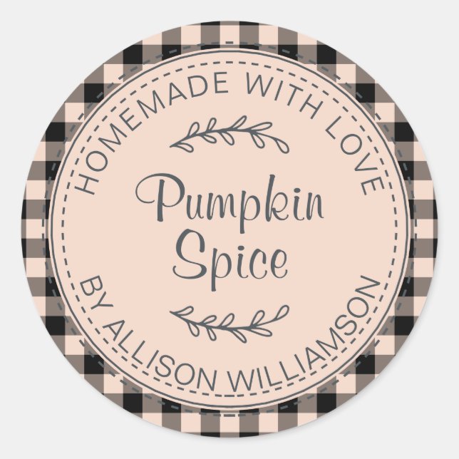 Rustic Homemade Pumpkin Spice Cream Check Classic Round Sticker (Front)