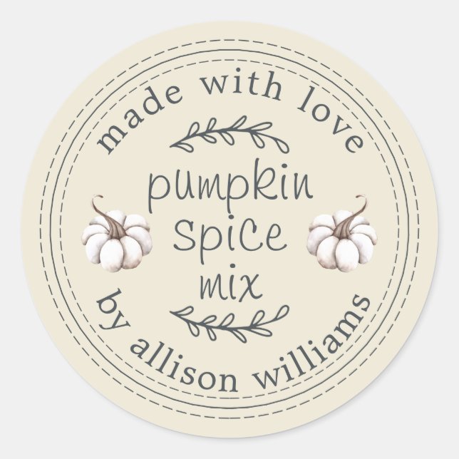 Rustic Homemade Pumpkin Spice Mix Antique White Classic Round Sticker (Front)