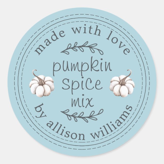 Rustic Homemade Pumpkin Spice Mix Blue Classic Round Sticker (Front)