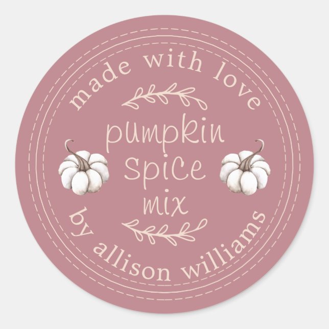 Rustic Homemade Pumpkin Spice Mix Dusty Rose Classic Round Sticker (Front)